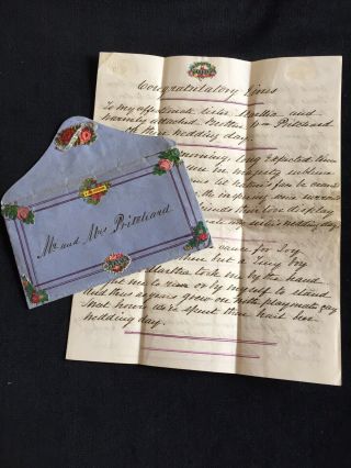 Antique Handwritten Letter Verse To Mr & Mrs Pritchard On Their Wedding Day