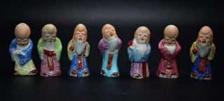 Set Of 7 Antique Chinese Famille Rose Miniature Figures Of Shou Lao God