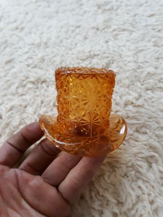 Vintage Fenton Amber Daisy Button Depression Glass Top Hat Toothpick Holder