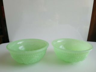 Set Of 2 Vintage Green Milk Glass Bowls