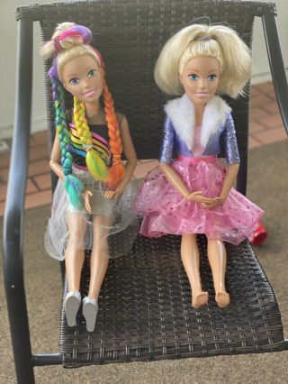 Barbie Tall 27 - 28 Inches.  Just Play.  1) Rainbow Now Hair Fashion 2) Princess