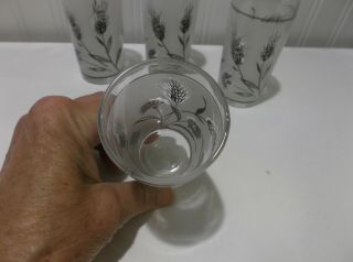 4 VINTAGE MCM LIBBEY SILVER WHEAT FROSTED DOUBLE SHOT JUICE GLASSES EXC 3