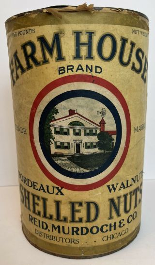Antique Vtg Early 1900s Farm House Brand Bordeaux Walnuts Shelled Nuts 5lb Can