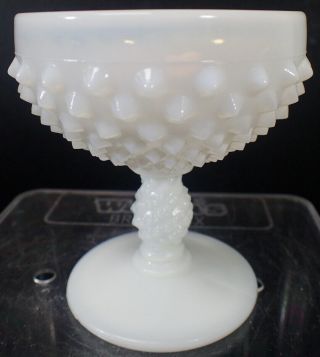 Vintage Hobnail White Milk Glass Wine Goblet With Opalescent Rim