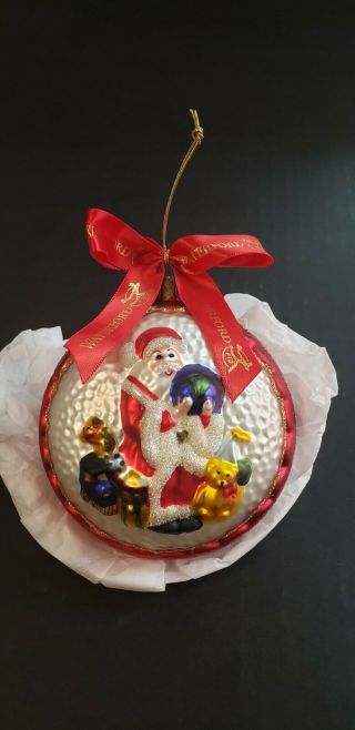 Waterford Hand Blown Glass Christmas Ornament Santa Globe Ftd Two - Sided