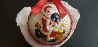 Waterford Hand Blown Glass Christmas Ornament Santa Globe FTD Two - Sided 3