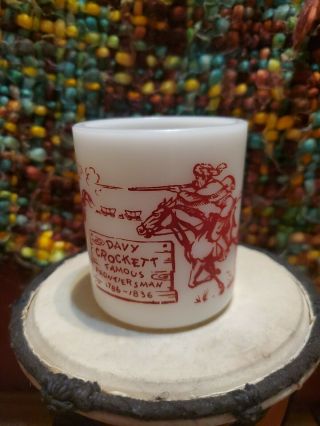 Vintage 50’s Red And White Davy Crockett Milk Glass Childs Mug Cup Hazel Atlas