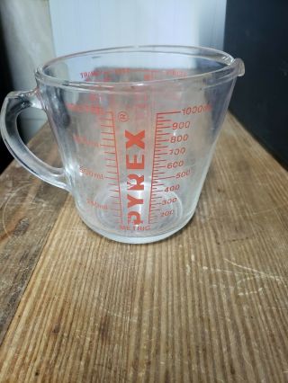 Vintage Pyrex Glass 4 Cup / 1 Qt Measuring Cup D Handle Usa 532