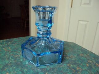 Fostoria Coin Glass Blue Candle Holder 4 - 1/2 " Tall