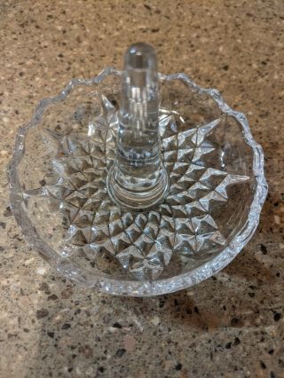 Vintage Crystal Ring Holder Diamond Pattern Clear Glass