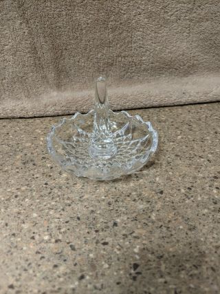 Vintage Crystal Ring Holder Diamond Pattern Clear Glass 2