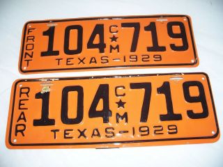 Antique 1929 Texas Commercial License Plates Restored Colors.