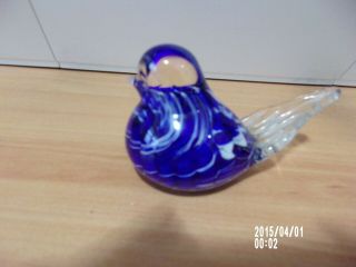 Joe St.  Clair Glass Bird Blue Swirl Figurine Paperweight Marked