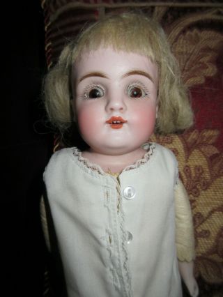 14 " Antique Kestner 154 German Bisque Doll,  Kid Body; Brown Sleep Eyes
