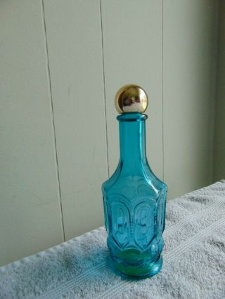 Le Smith Moon And Stars Blue Glass Avon Mouthwash Bottle W/ Lid 1970s Empty