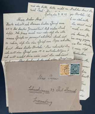 1947 Berlin Germany Cover To Prisoner Of War Camp Luxembourg With Letters