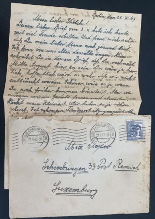 1947 Berlin Germany Cover To Prisoner Of War Camp Schwebs Luxembourg W Letter