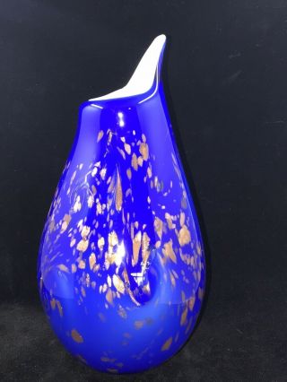 Cobalt Blue & Gold Art Glass Vase - Murano Style