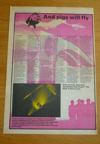 Pink Floyd Full Page Review Of Earls Court The Wall Gig August 1980 Cutting