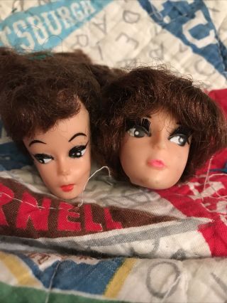 Vintage Pair Clone Ponytail Barbie Doll Brunette Head W/ Eyelashes Hong Kong