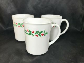 Set Of 3 Vintage Corelle Corning Ware Holly Days Coffee Cups