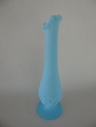 Fenton Blue Satin Water Lilly Bud Vase Art Glass 10 In.