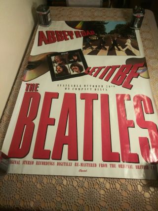 Vintage Beatles 1987 U.  S.  Promo Poster Abbey Road/let It Be - Cd Release 24 " X36 "