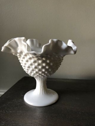Fenton Vintage White Milk Glass Hobnail Compote Candy Dish Bowl Pedestal