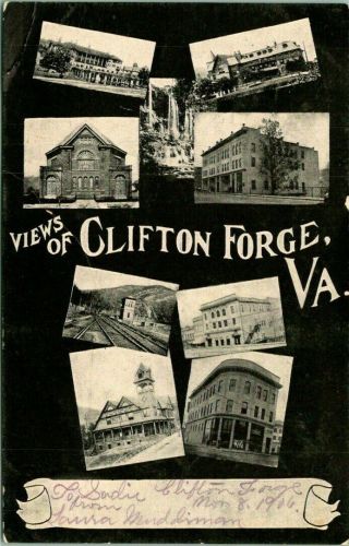 Antique Postcard Clifton Forge Virginia " Views Of " Train Depot Houses 1906