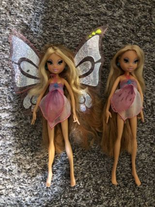 2 Winx Club Flora Glam Magic Enchantix Dolls - Mattel - - Incomplete