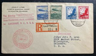 1936 Lorch Germany Hindenburg Zeppelin Lz127 Cover To Wilmington Usa