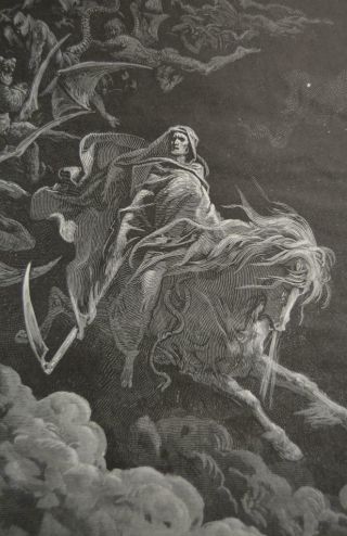 Antique 1880 Gustave Dore Art Print Death On A Pale Horse Religious