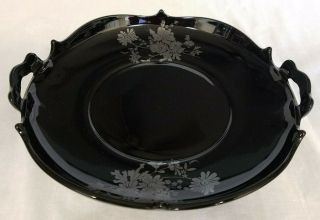 Vtg Smith Glass Black Amethyst With Silver Floral Handled Serving Dish,  1930 - 40s