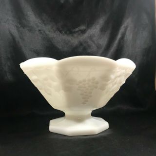 Vintage Embossed Grape Milk Glass Paneled Pedestal Fruit Bowl