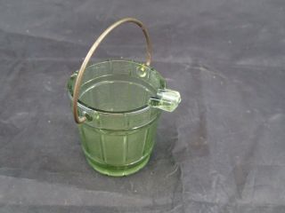Vtg Ash Tray Green Glass Coal Bucket Handle Toothpick Holder Continental Can Co