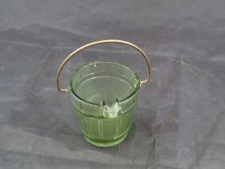 Vtg Ash tray Green Glass coal Bucket HANDLE toothpick holder Continental Can Co 2