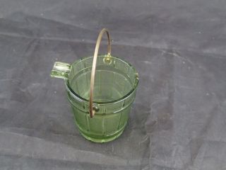 Vtg Ash tray Green Glass coal Bucket HANDLE toothpick holder Continental Can Co 3