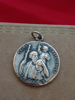 Antique Silver Over Copper St.  Christopher Be My Guide Medal " Call A Priest " Back