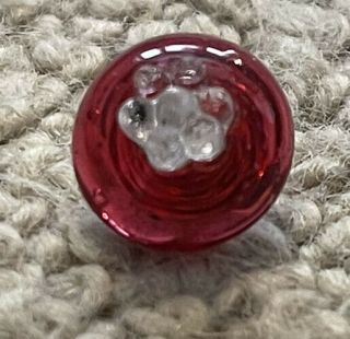 Red And Clear Glass Button,  Coronet,  Berry Top.  Swirl Back Charm String Button