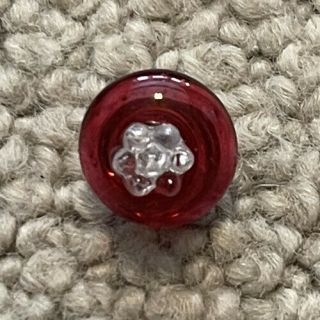 Red and clear glass button,  coronet,  berry top.  Swirl back Charm string button 2