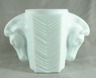 Deco Double Horse Head Milk Glass With Green Tint Vase