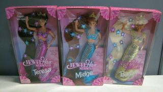1995 Mattel Jewel Hair Mermaid Barbie Midge & Teresa Dolls Mib Bm68