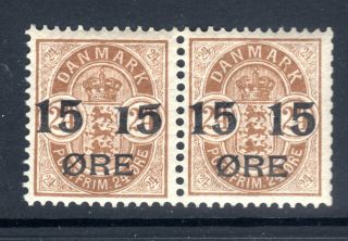 1904 Denmark 15o On 24o Pair One With Short 5 Error On One Lightly Hinged