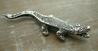 Novelty Hallmarked Sterling Silver Miniature Alligator / Crocodile Statue Figure