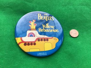Vintage Beatles Promotional Yellow Submarine Pin Button Large 4” Bright Colors