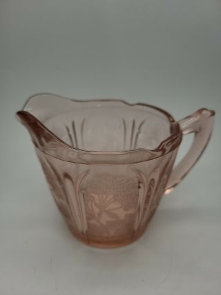 Jeanette Cherry Blossom Pink Depression Glass Creamer Pitcher 3.  5 " Tall