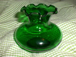 Anchor Hocking Forest Green Glass Bud Vase With Crimpped Scalloped Edge E3302