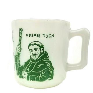 Robin Hood Hazel Atlas Milk Glass Platonite Mug Cup Vintage Friar Tuck