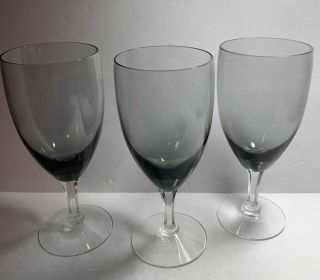 3 - Crystal Fostoria Debutante Water Glasses Smokey Gray Signed