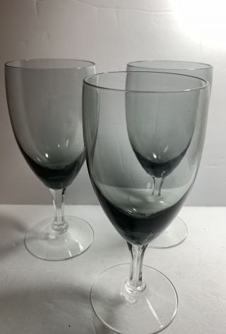 3 - Crystal Fostoria Debutante Water Glasses Smokey Gray Signed 2